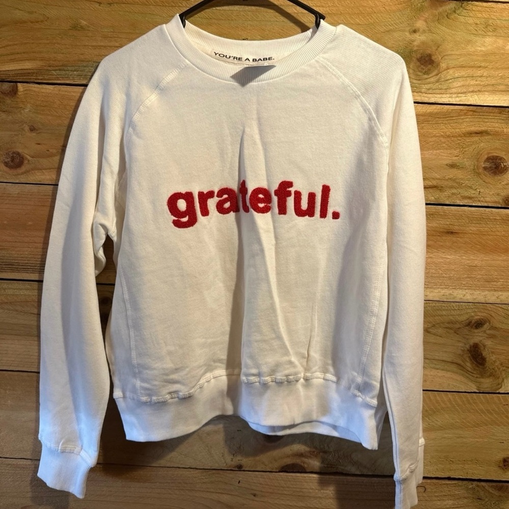 NWT fletch white crewneck “grateful” size M